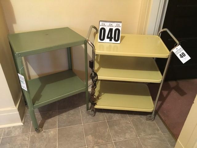 2 metal serving carts on wheels