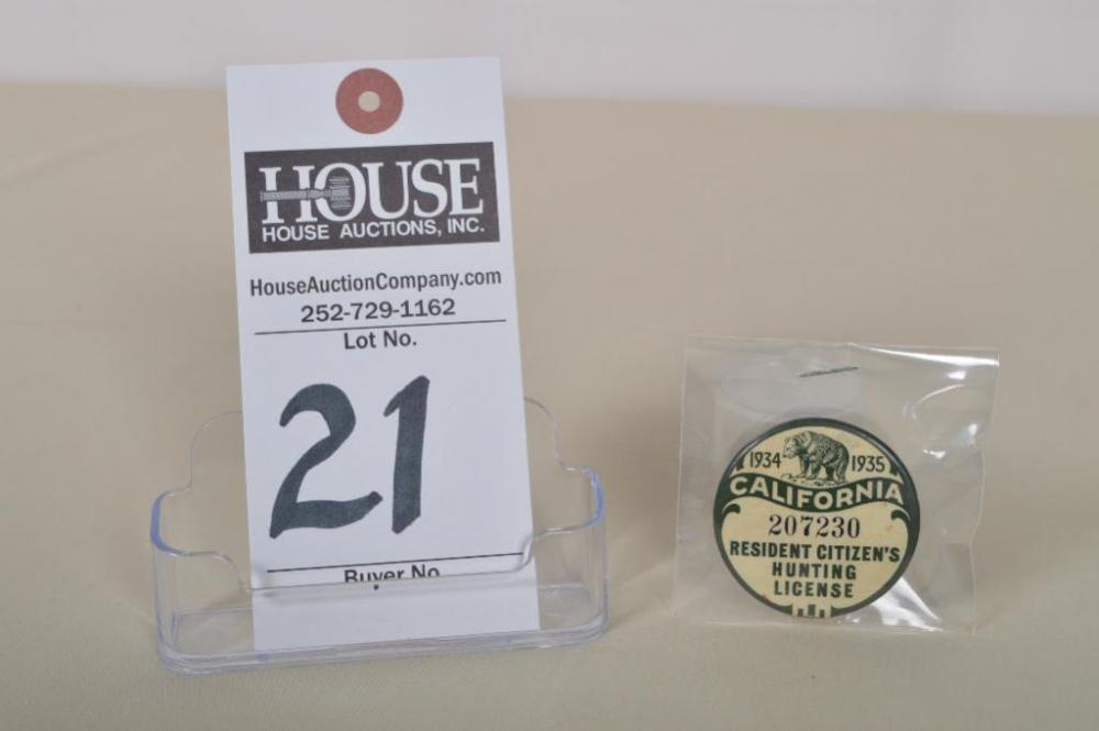 Super vintage collectible 1934 1935 California Resident Citizen's Hunting License with great color!