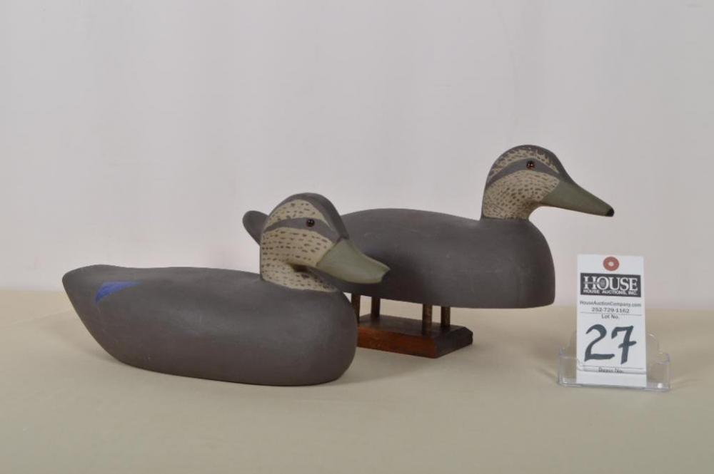 Fantastic pair of Drake Black Duck decoys made by Willie G. Lewis, Otway, NC.