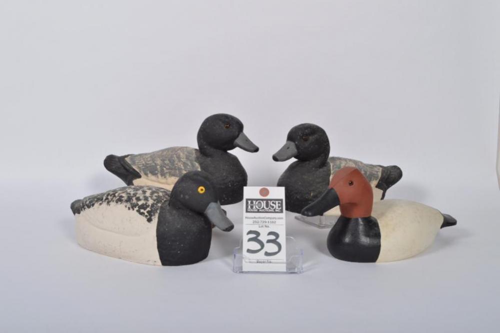 Great array of collectible decoys, including 3 paper mache birds made by Carry-Lite and AriDuk, plus an unknown Drake Canvasback.