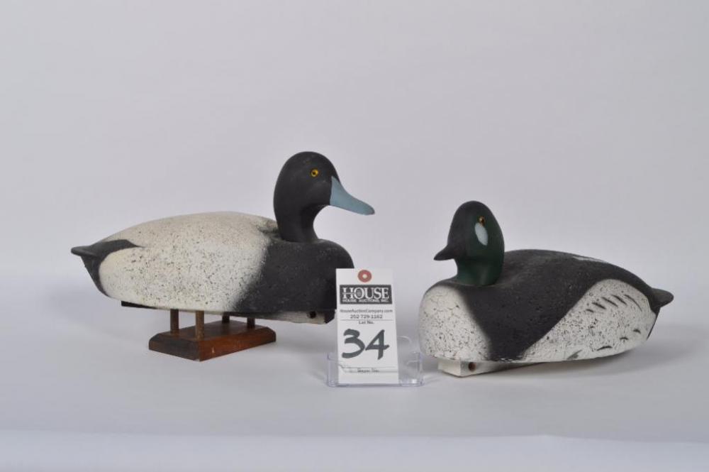 Lovely pair of collectible cork L.L. Bean duck decoys includes one Drake Blackhead and one Drake Goldeneye.