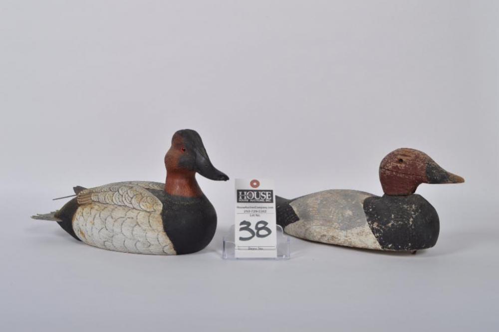 Terrific Drake Canvasback made by Arnold Murphy, Davis, NC, dated 1997, and a Drake Redhead from an unknown factory.