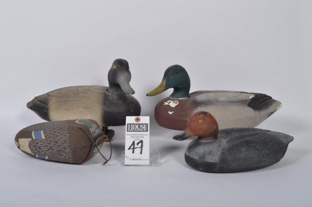 Outstanding group of collectible decoys includes a Herter's Drake Redhead made of tenite, and a Drake Mallard and Blackhead also from Herter's.