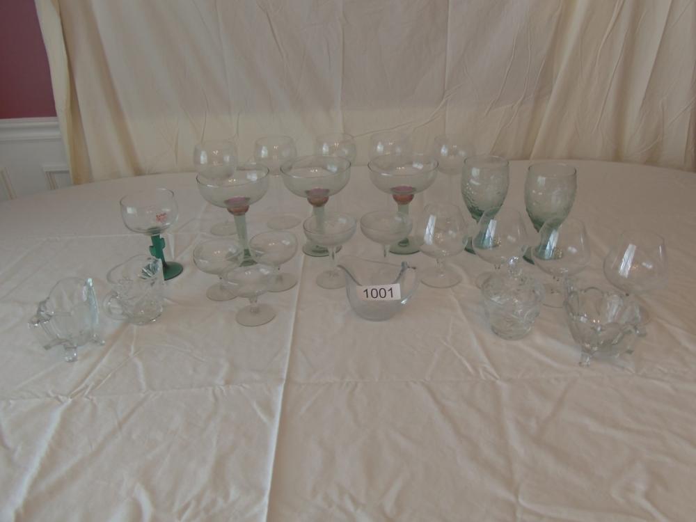 Crystal stemware and sugar and creamers
