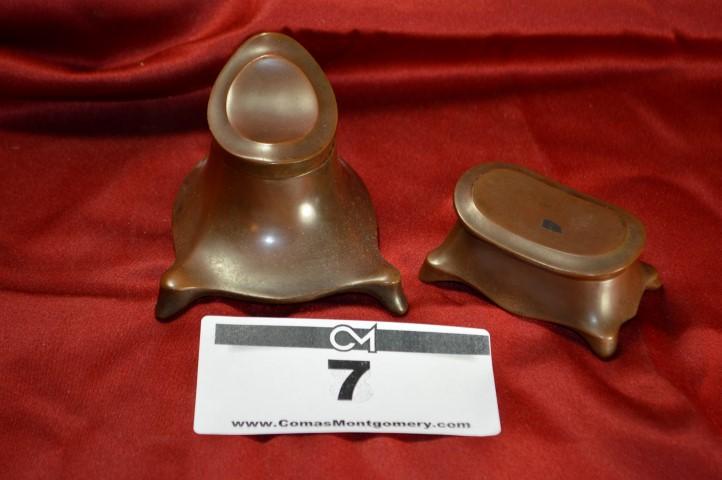 Antique Inkwell: Cast bronze