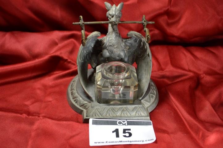 Antique Inkwell: Dragon cast base 6x6x6