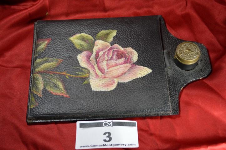 Antique Inkwell: Painted leather scribe