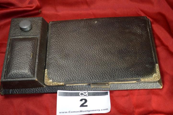 Antique Inkwell: Leather scribe, 12.5 x 7.5