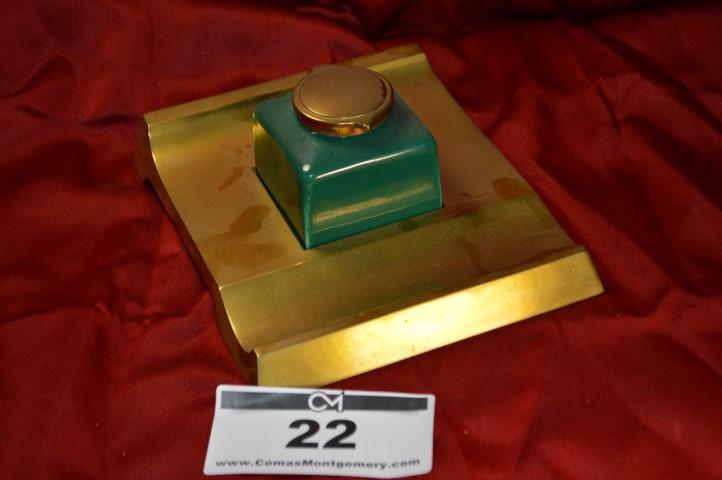 Antique Inkwell: Cast Brass