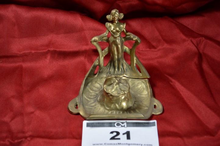 Antique Inkwell: Cast brass