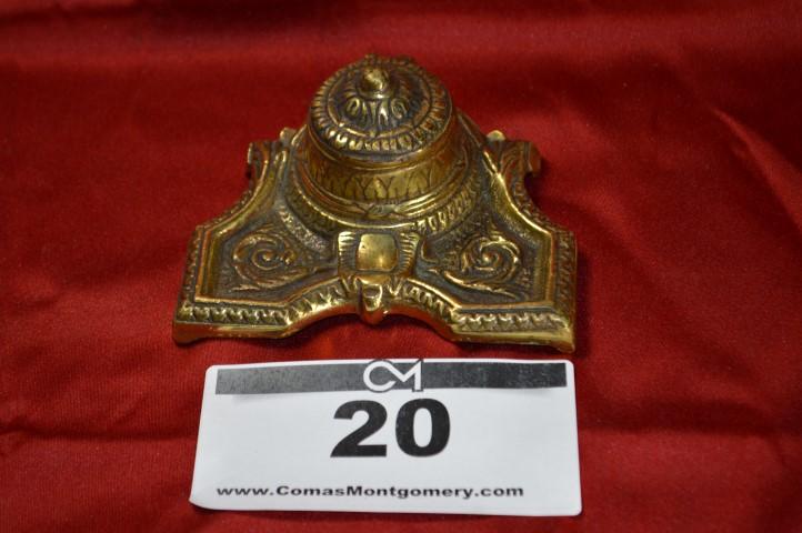 Antique Inkwell: Cast brass