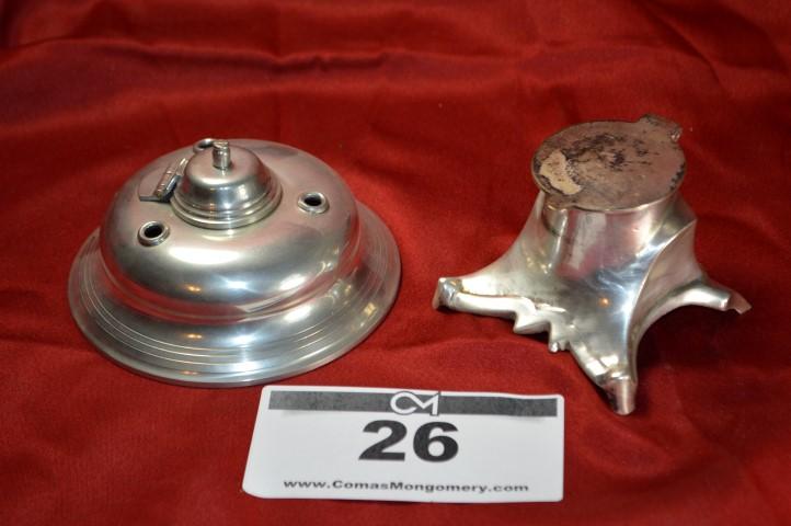Antique Inkwell: Pair, 1 pewter, 1 cast