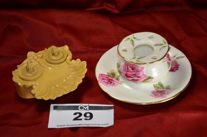 Antique Inkwell: Pair, 1 cracked