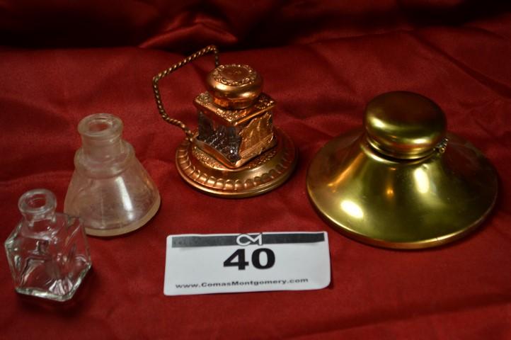 Antique Inkwell: Pair w/bottles