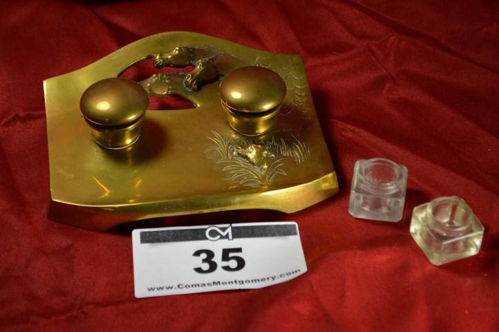 Antique Inkwell: w/pair of bottle wells
