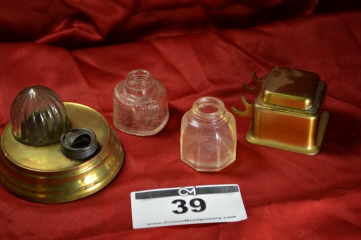 Antique Inkwell: Pair w/bottles