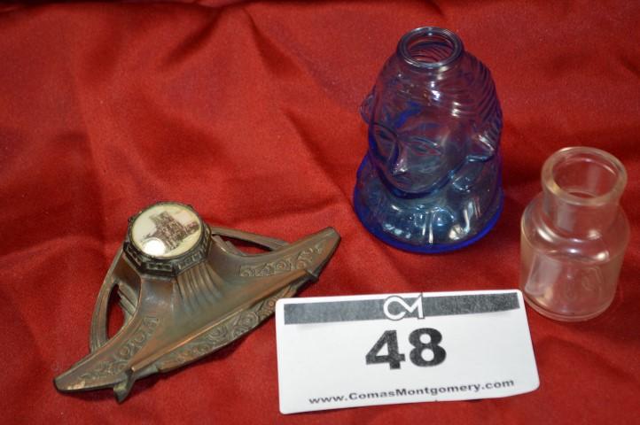 Antique Inkwell: Cast w/pair of bottles