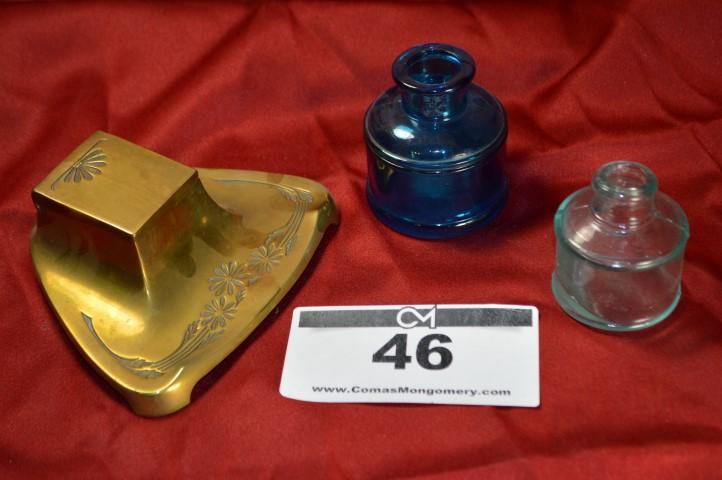 Antique Inkwell: Cast w/pair of bottles