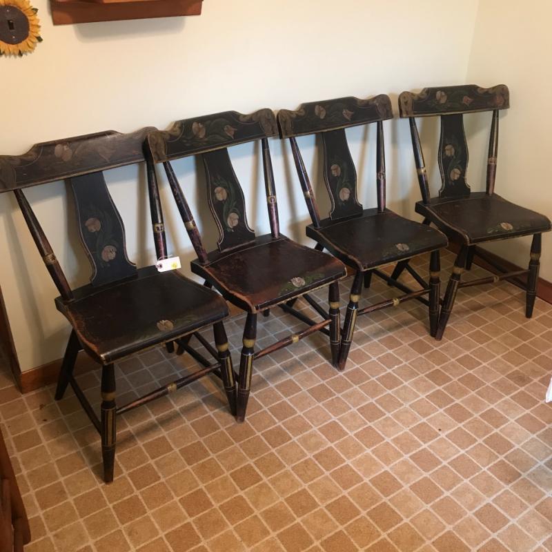 Set of 4 Decorated Painted Side Chairs