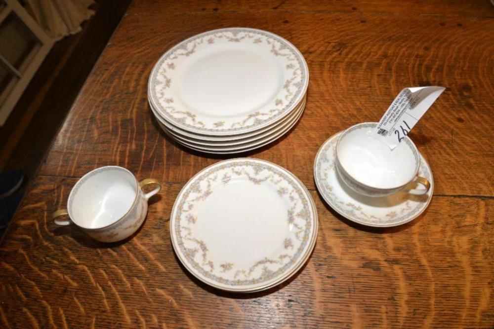 THEODORE HAVILAND LIMOGES CHINA SET "PARTIAL SET" CAKE PLATES, SUGAR BOWL, CUPS , AND SAUCERS image