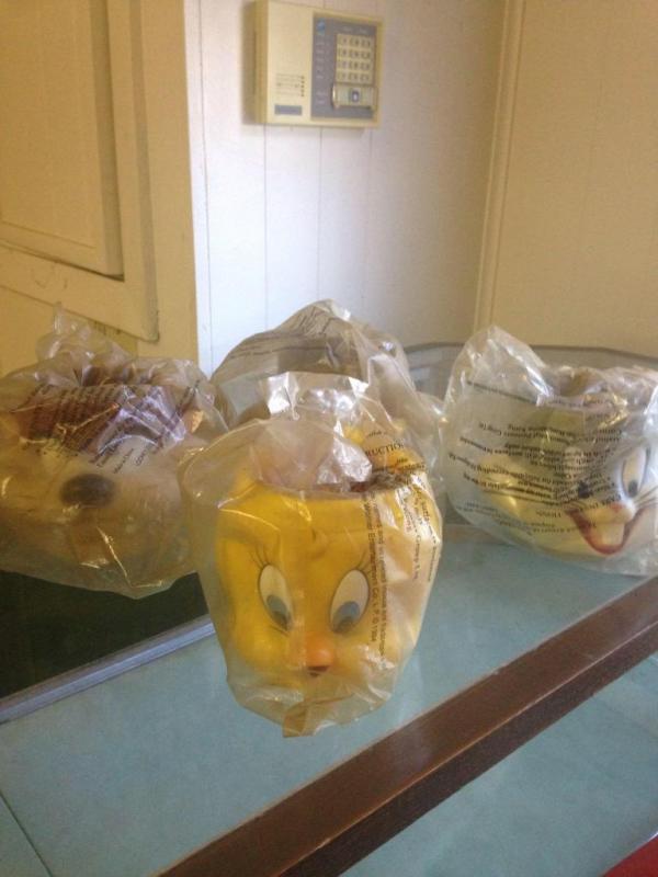 Looney Toon Mugs(never opened), Metal plates & cups, & other misc items