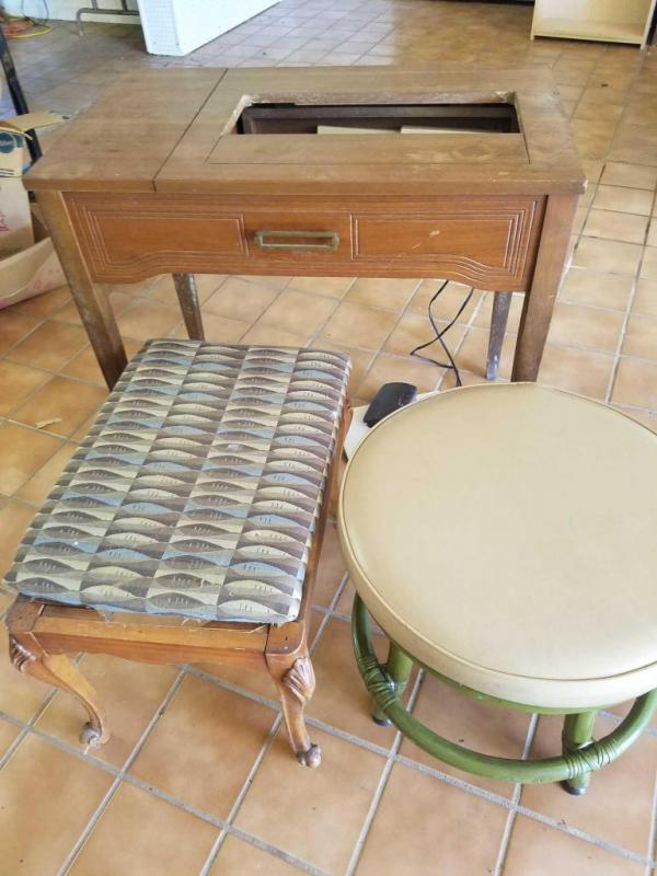 2 ottomans and sewing machine table (broken)