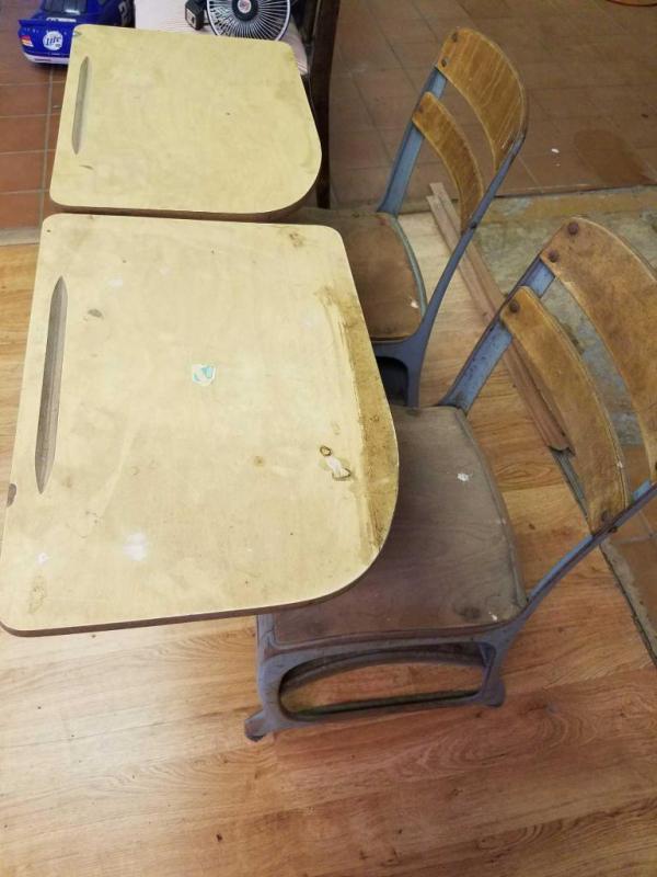 2 vintage metal school desks