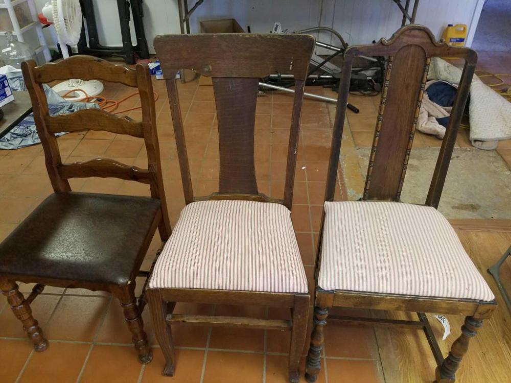 3 assorted wooden chairs
