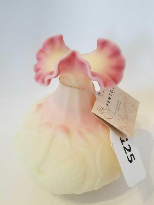 Fenton Burmese Ruffle Top Vase image