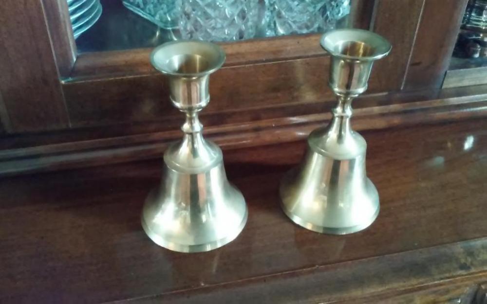 2 Solid Brass Candlesticks / Bells