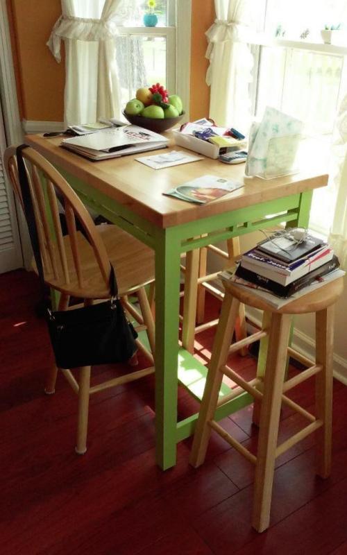 Tall Table with chair & 2 stools, contents not included, approx. 37" high & 36" wide
