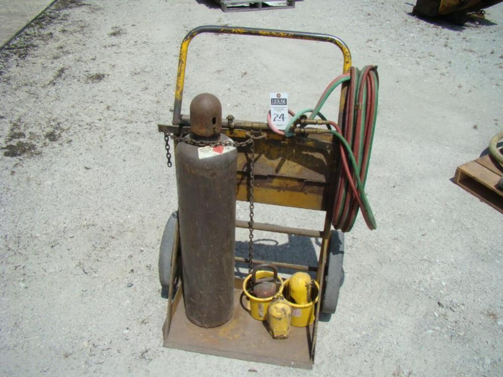 Acetylene Torch & Tank with Dual Tank Cart, with hoses, regulators & cutting torch. Includes only one (1) tank