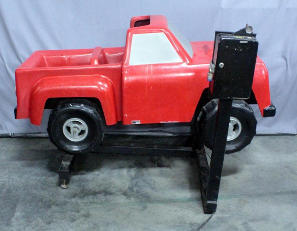 Coin Operated Red Truck Kiddie Ride, 62"L x 41"W x 39"H, Works, See Video