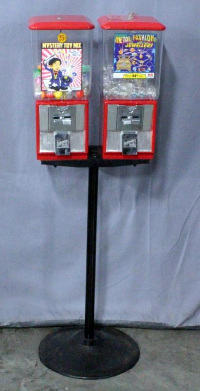 Northwestern Double-Head Capsule Vending Machines on T Stand with Cast Iron Base, Includes Key,15.5"W x 47"H