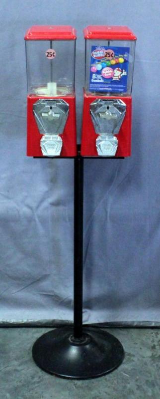 Double-Head Candy Gumball Capsule Vending Machines on T-Stand with Cast Iron Base, 15.5"W x 47"H, No Key...