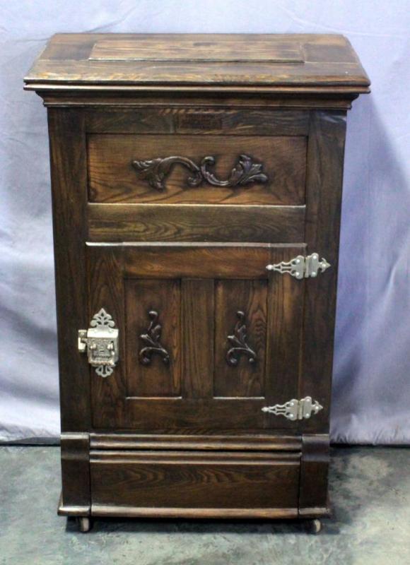 Antique Triumph Challenge Refrigerator Co. Ice Box on Casters, 27.5"W x 43"H