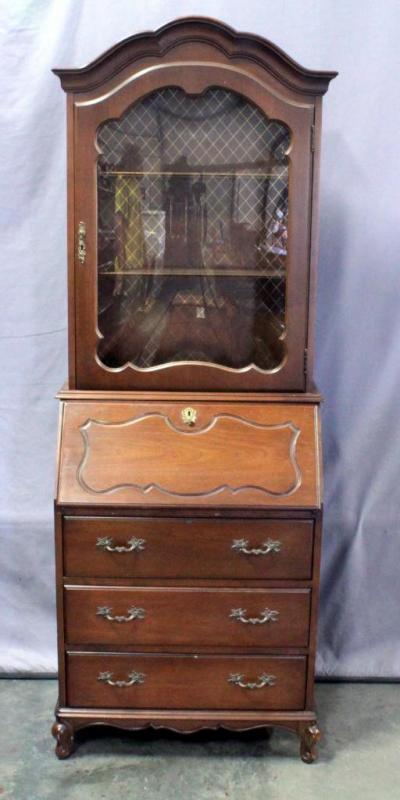 Three-Drawer Secretary Desk with Dovetail Construction, and Rounded Glass, 27.5"W x 76"H