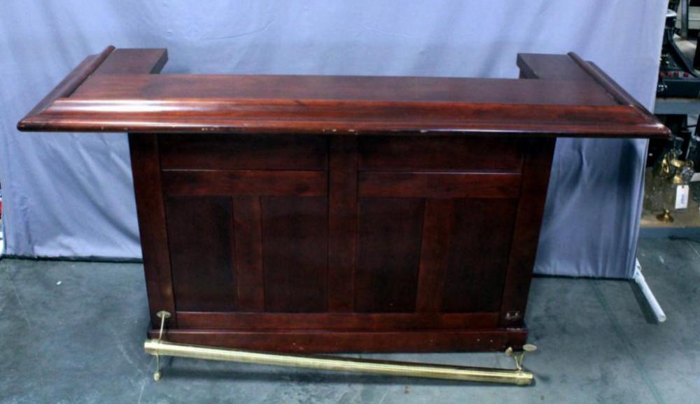 Home Bar With Ice Basin, Garnish Wells, Three Doors, One Drawer And 12 Bottle Rack, 77.5"W x 41"H x 26.5D, Foot Rail Needs Reattached