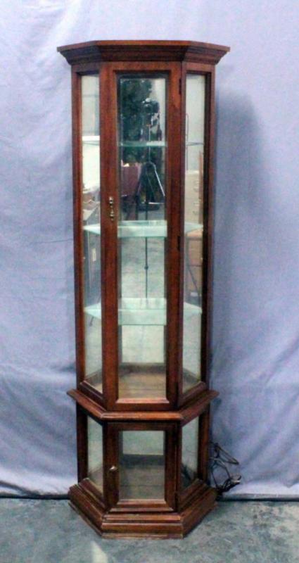 Mirrored, Lighted Curio Cabinet With Four Shelves And Two Doors, 24.5"W x 70.5"H x 11"D, Needs New Bulb