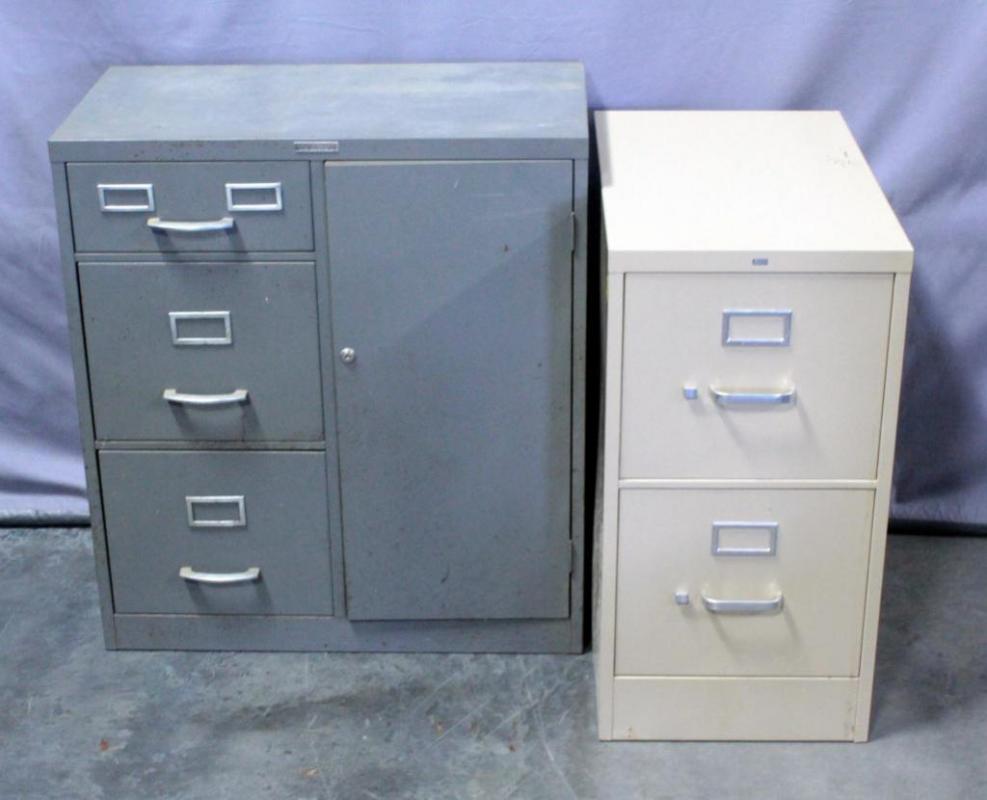 Vintage Sears Roebuck "Tower" Filing Cabinet With Three Drawer and One Door And Hon Two Drawer Filing Cabinet