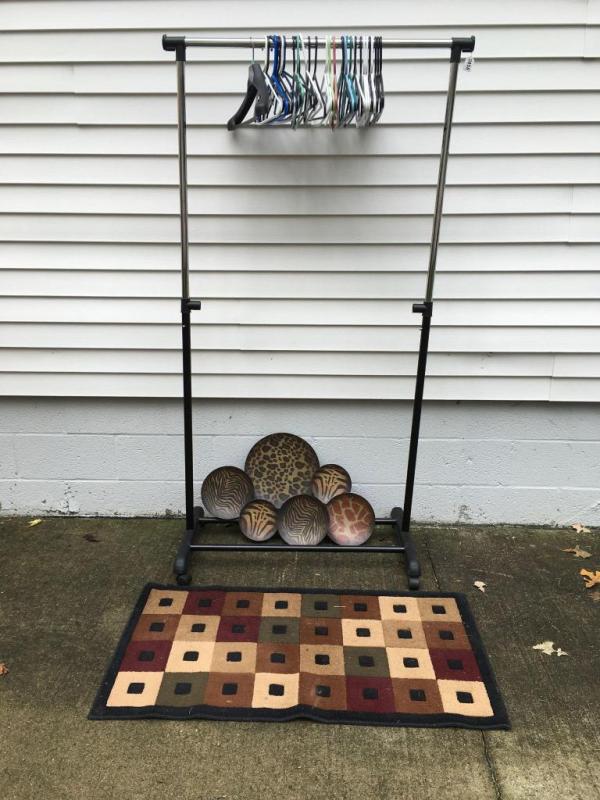 Rolling Clothes Rack w/ Hangers, Wall Piece & Rug